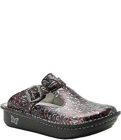 Alegria Classic Floral Embossed Leather Clogs