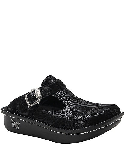 Alegria Classic Swirling Etched Leather Clogs