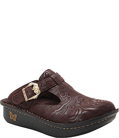 Alegria Classic Swirling Etched Leather Clogs