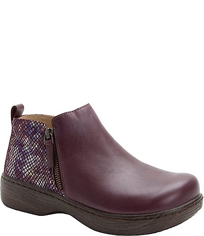 Alegria Oaklee Leather Snake Print Accent Dual Zip Ankle Booties