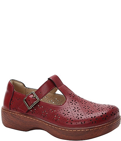 Alegria Odessa Perforated Leather T-Strap Rocker Bottom Clogs