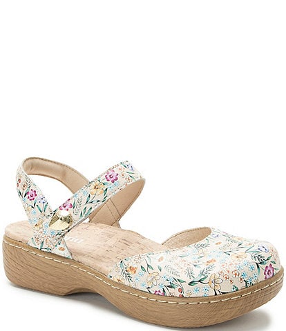 Alegria Opal Floral Print Leather Ankle Strap Clogs