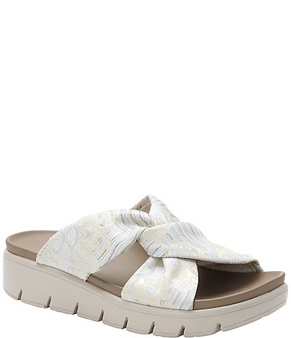 Alegria Rylie Satin Brocade Knotted Platform Slide Sandals