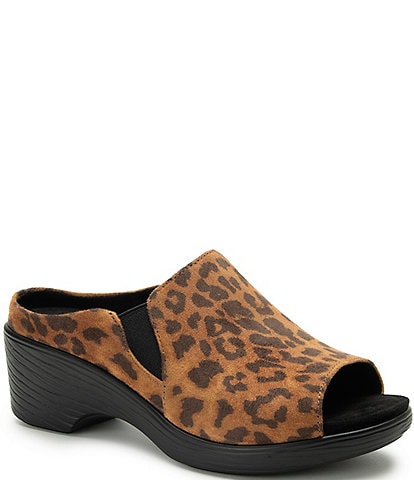 Alegria Shilaine Leopard Print Stretch Clog Slide Sandals
