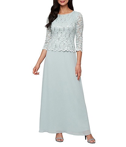Alex Evenings 3/4 Sleeve Boat Neck Lace Dress