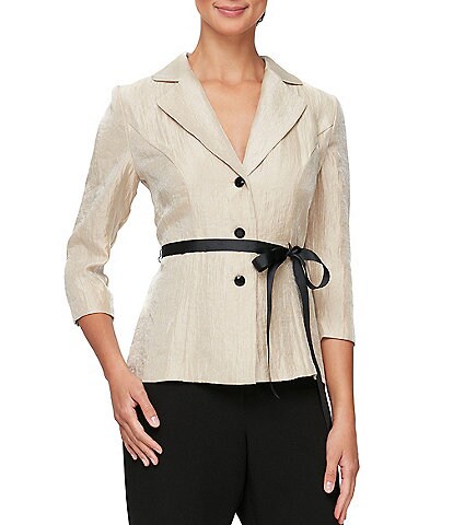 Alex Evenings 3/4 Sleeve Button Front Belted Blouse