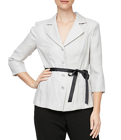 Alex Evenings 3/4 Sleeve Button Front Belted Blouse