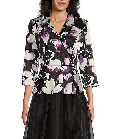 Alex Evenings 3/4 Sleeve Collared V-Neck Floral Blouse