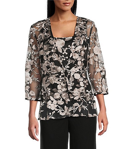 Alex Evenings 3/4 Sleeve Embroidered Tulle 2-Piece Jacket & Top Set