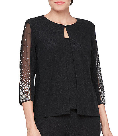 Alex Evenings 3/4 Sleeve Metallic Knit Twinset