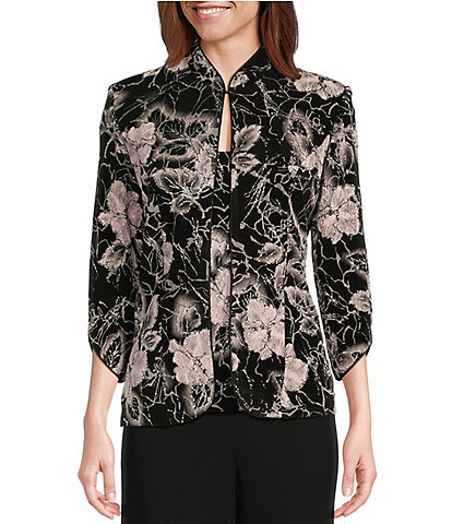 Alex Evenings 3/4-Sleeve Embroidered Blouse