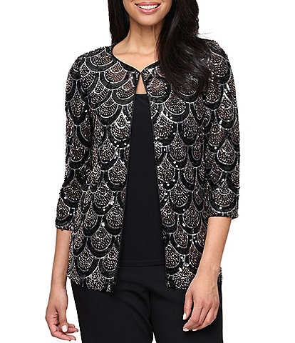 Alex Evenings 3/4 Sleeve Sequin Twinset