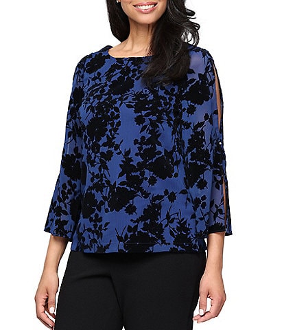 Alex Evenings 3/4 Sleeve Split Sleeve Top