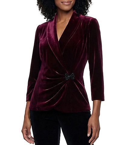 Alex Evenings 3/4 Sleeve Stretch Velvet Decorative Side Closure Blouse