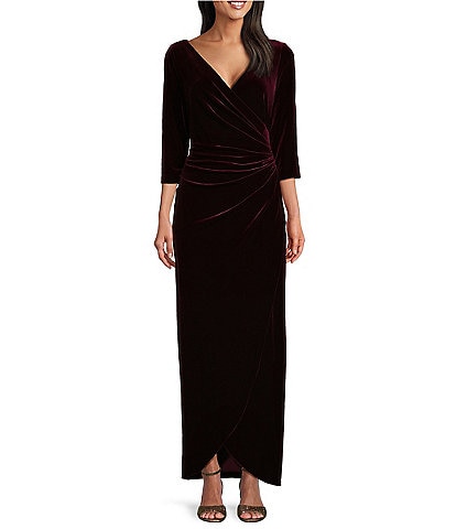 Alex Evenings 3/4 Sleeve Surplice V-Neck Tulip Hem Velvet Dress