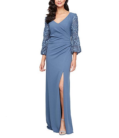Alex Evenings 3/4 Sleeve V-Neck Crepe Dress