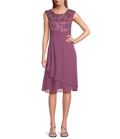 Alex Evenings Cap Sleeve Empire Waist Embroidered Midi Dress
