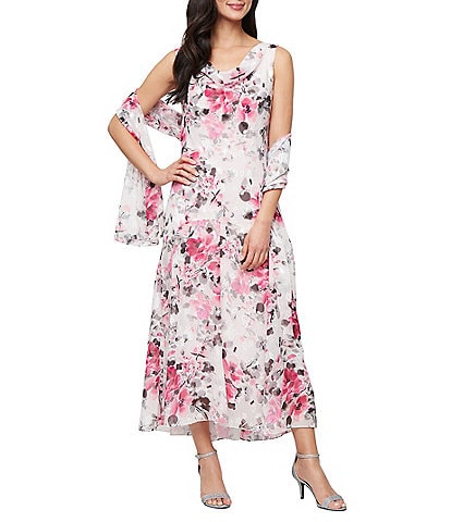 Alex Evenings Chiffon Floral Print High-Low Hem Slip Dress