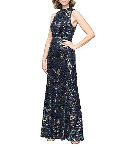 Alex Evenings Crew Neck Sleeveless Floral Sequin Sheath Dress