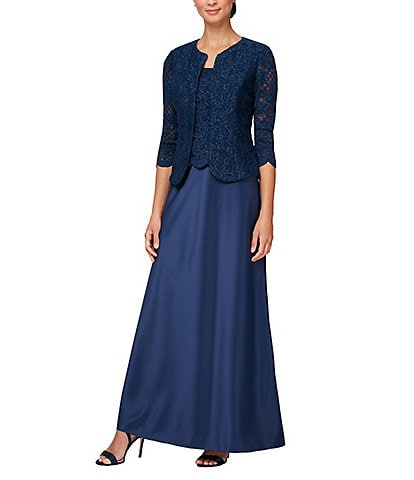 Navy blue gown with jacket best sale