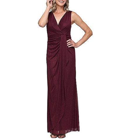 Alex Evenings Glitter Mesh Gathered Waist Gown