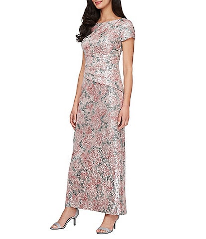 Alex Evenings Long Floral Print Sequin Gown