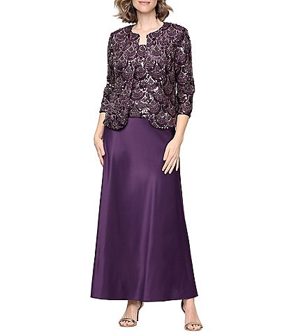 Alex Evenings Long Stretch Sequin Mock Jacket Dress