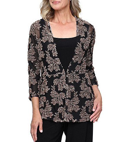 Alex Evenings Mesh Sequin Twinset