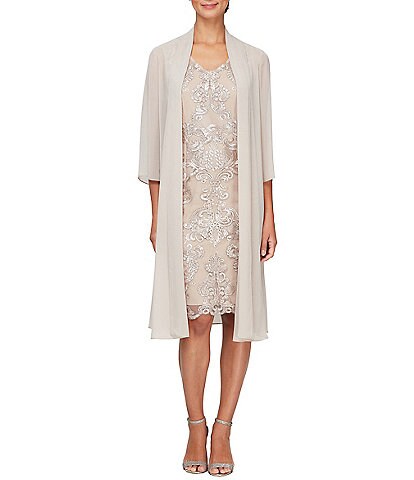 Alex Evenings Metallic Embroidered Lace Jacket Dress
