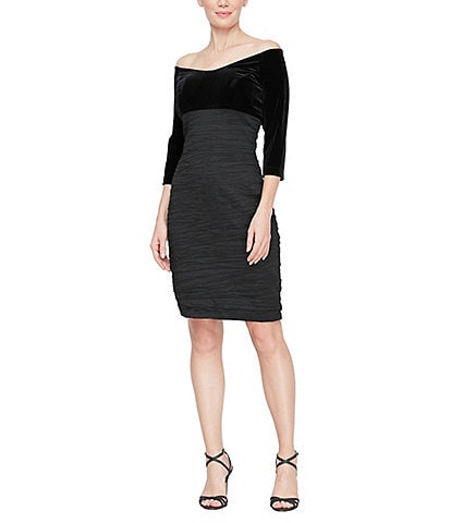 Alex Evenings Off-The-Shoulder Long Sleeve Empire Waist Sheath Dress