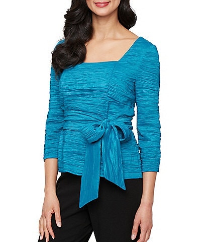 Alex Evenings Petite Size 3/4 Sleeve Crinkle Stretch Taffeta Blouse