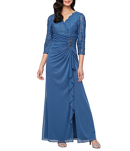 Alex Evenings Petite Size 3/4 Sleeve Empire Waist Lace Gown