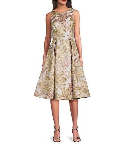 Alex Evenings Petite Size Floral Jacquard Sleeveless A-Line Midi Dress