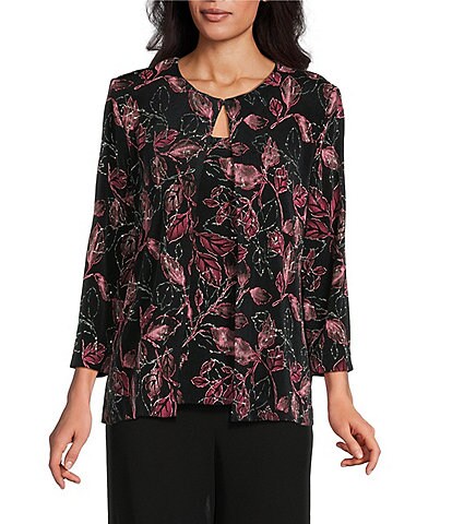 Alex Evenings Petite Size Floral Print Glitter Knit Twinset