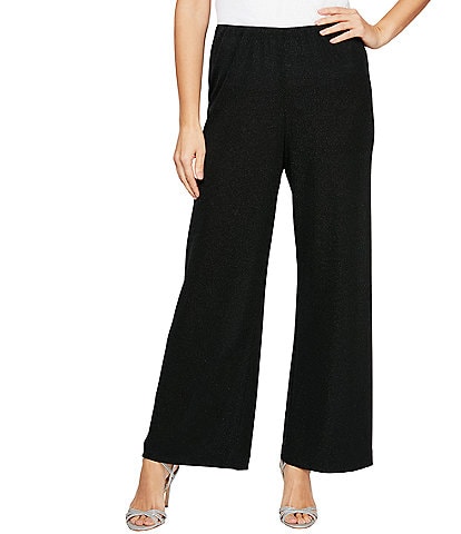 Alex Evenings Petite Size Metallic Knit Wide Leg Pants