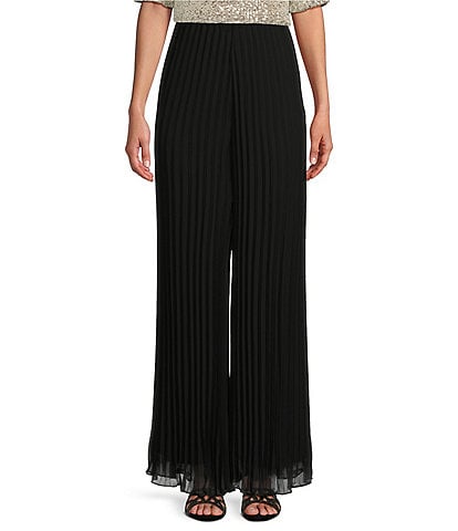 Alex Evenings Petite Size Pleated Chiffon Wide Leg Flowy Pants