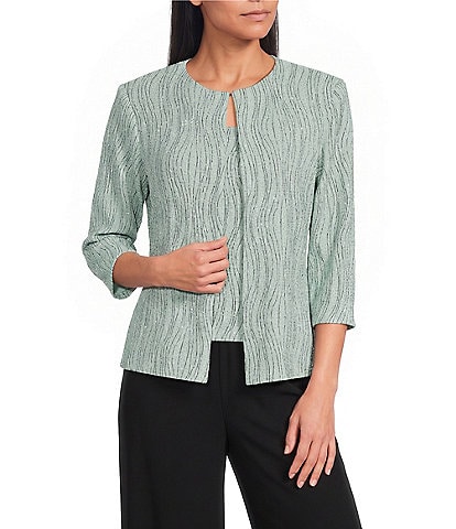 Alex Evenings Petite Size Printed Jacquard Knit Twinset