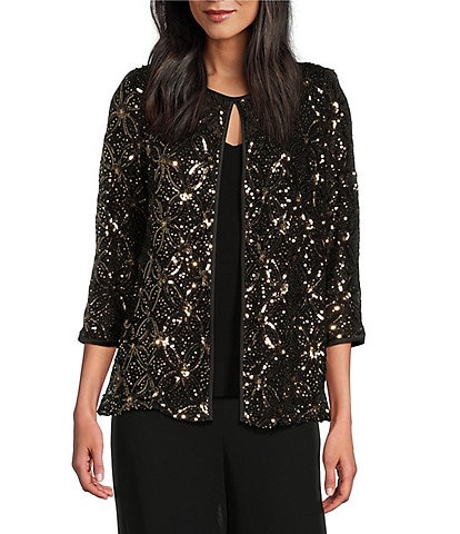 Alex Evenings Petite Size Sequin Scoop Neck 3/4 Sleeve 2-Piece Twinset