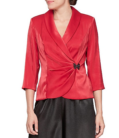 Alex Evenings Petite Size V-Neck 3/4 Sleeve Beaded Bow Shimmer Wrap Blouse