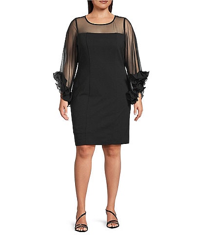Alex Evenings Plus Size 3/4 Ruffle Sleeve Sheath Dress