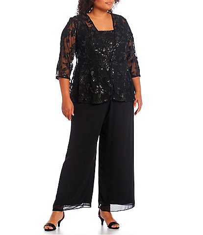 Alex Evenings Plus Size 3/4 Sleeve Embroidered Twin Set