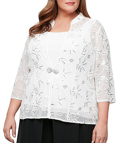 Alex Evenings Plus Size Embroidered Twinset