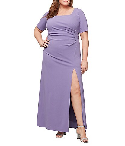 Alex Evenings Plus Size Long Stretch Crepe Square Neck Dress
