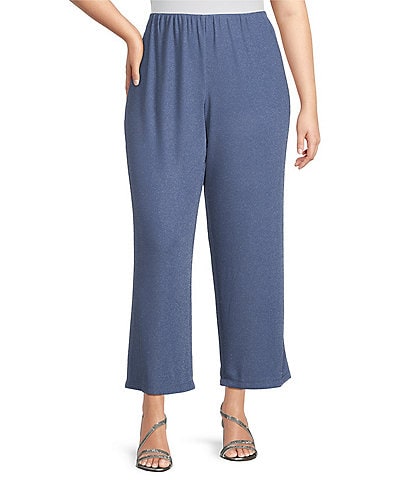 Alex Evenings Plus Size Metallic Knit Straight Leg Pants