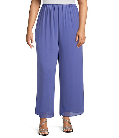 Alex Evenings Plus Size Silky Chiffon Pull-On Wide Leg Pants
