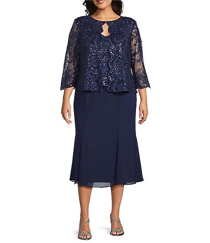 Alex Evenings Plus Size Stretch Tulle Chiffon Jacket Dress