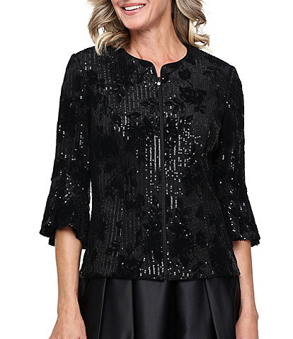 Alex Evenings Sequin Flocked Bell Sleeve Jacket