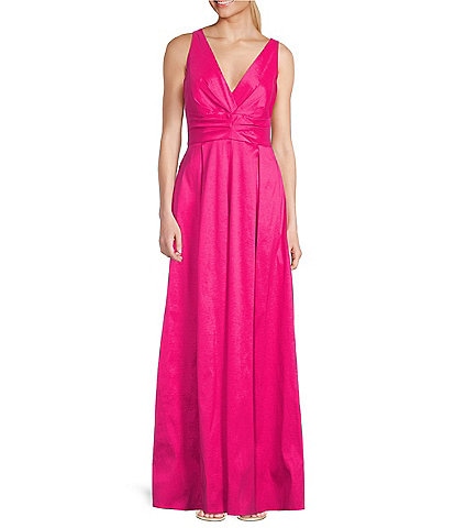 Alex Evenings Sleeveless V-Neck Stretch Taffeta A-Line Dress