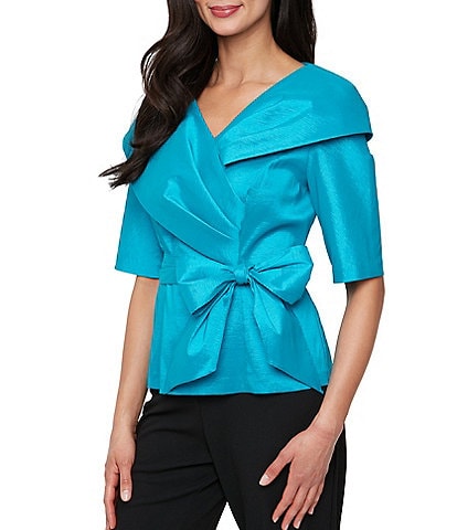 Alex Evenings Stretch Taffeta Portrait Collar Blouse