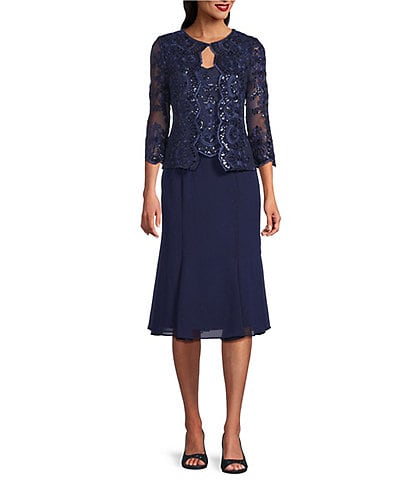 Alex Evenings Stretch Tulle Chiffon Jacket Dress